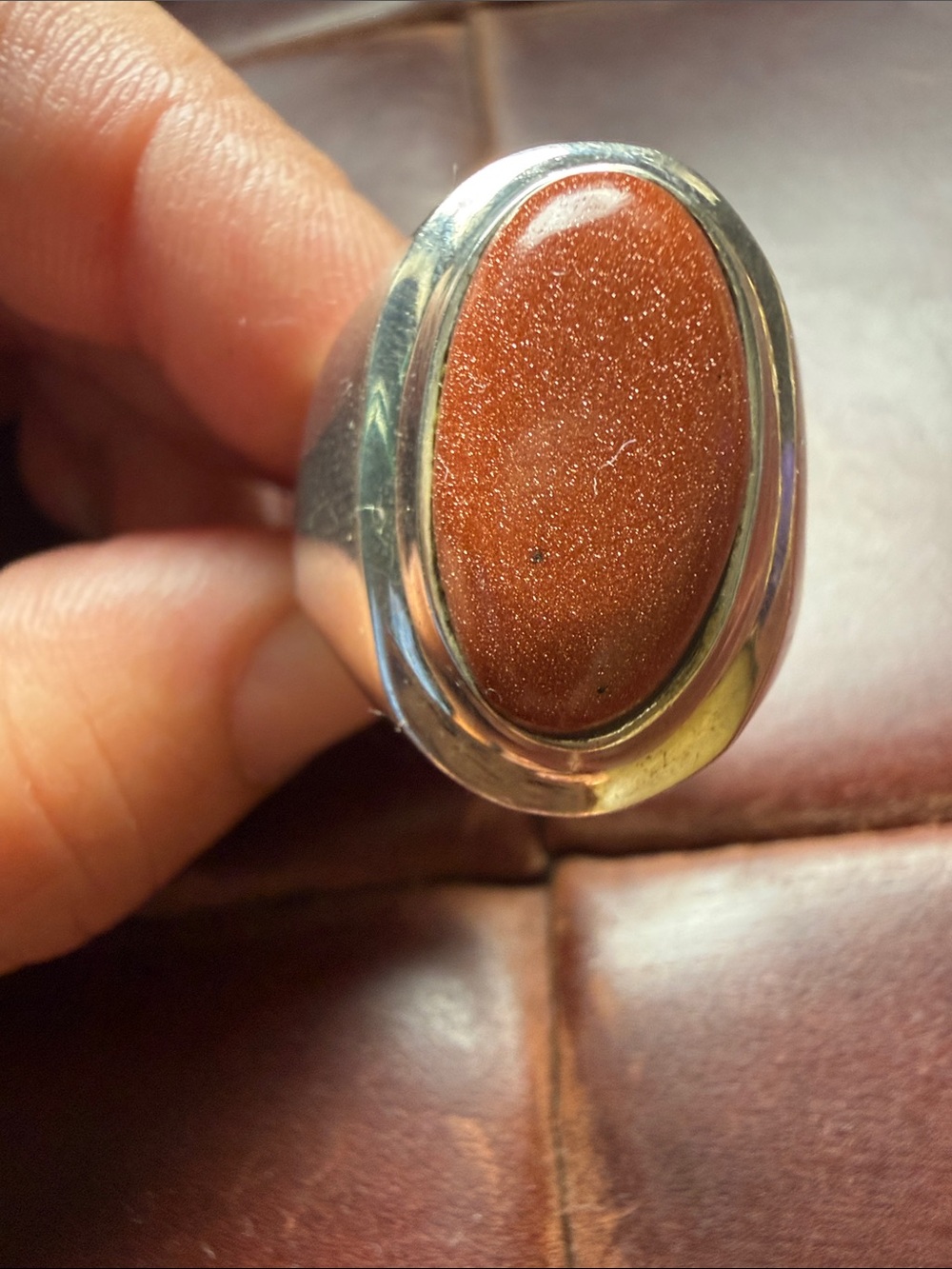 Men’s Goldstone Polished Silver Band Ring - Classic Minimalist Style Vintage NOS